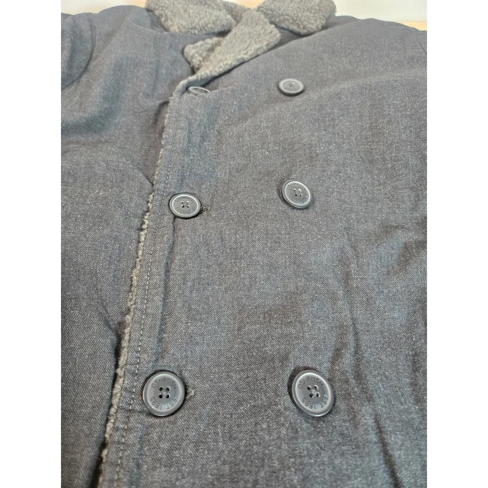 OshKosh B'gosh Boys Grey Sherpa Collar Double Breasted Peacoat Jacket Size 10